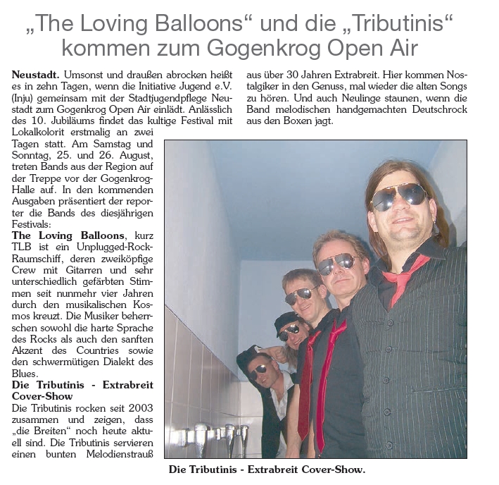 "The Loving Balloons" und die "Tributinis" kommen zum Gogenkrog Open Air