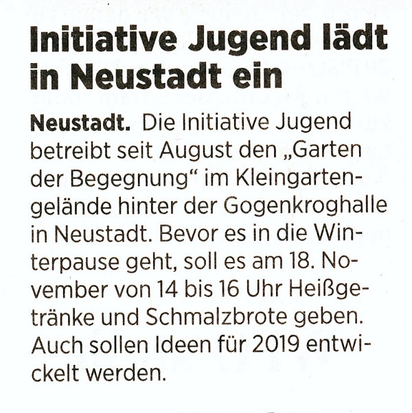 Initiative Jugend lädt in Neustadt ein